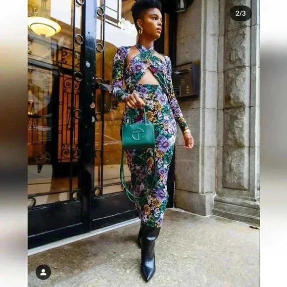 AFRM floral wrap front peek a boo mesh dress - Picture 2 of 16